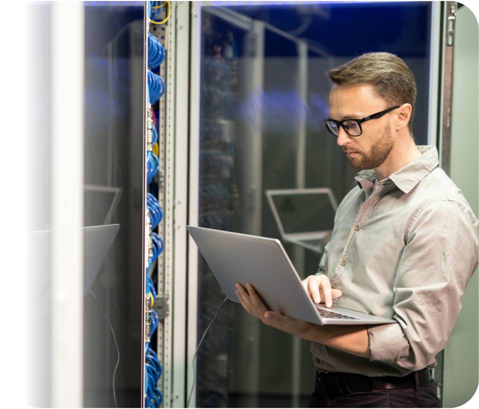 Technician working with a laptop