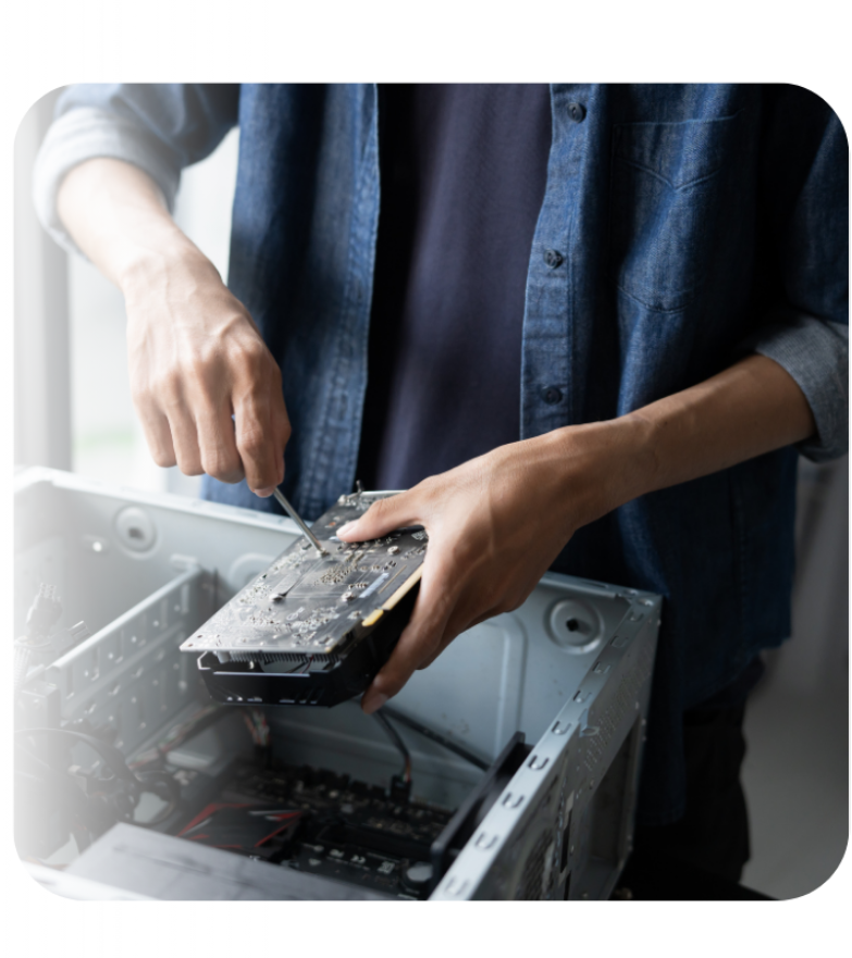 Technician checking a computer
